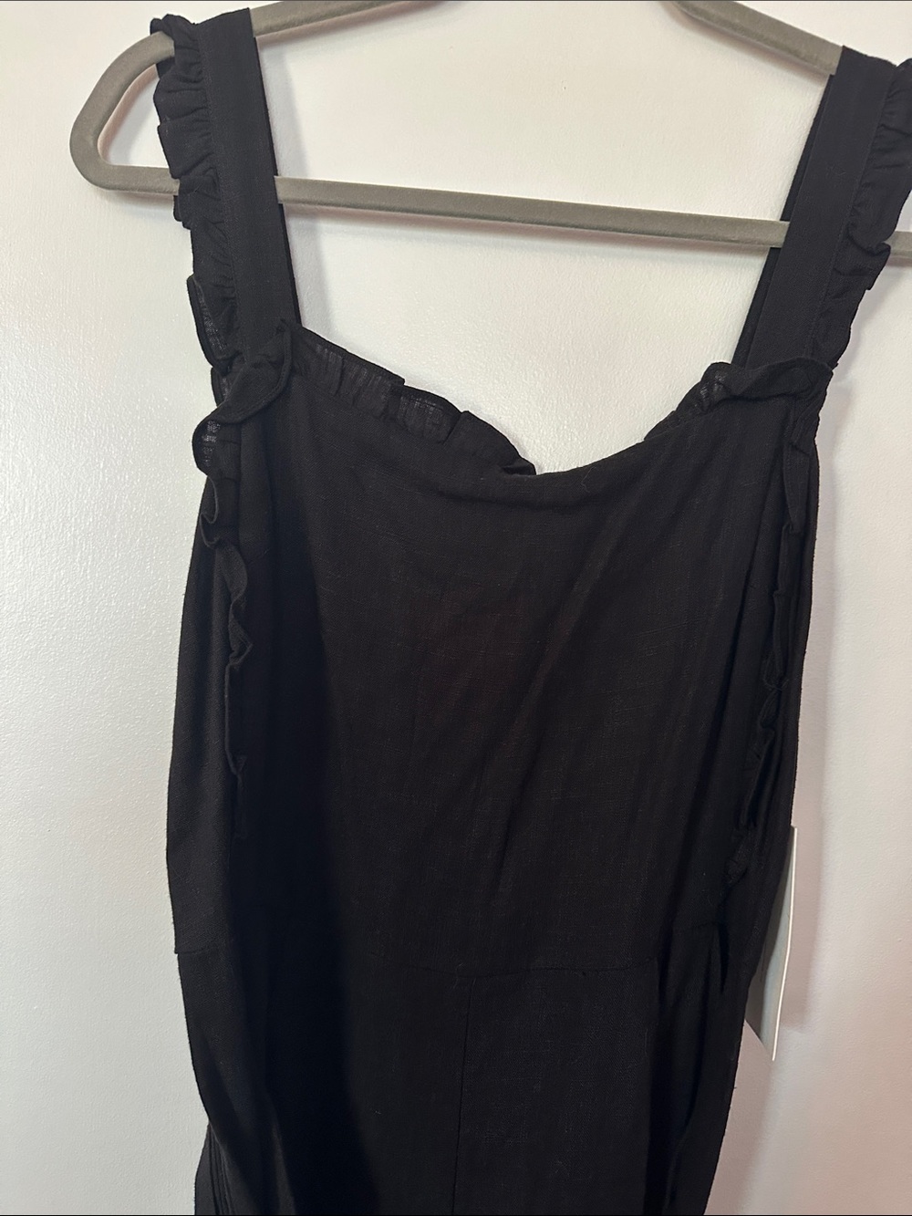 Lush Black Ruffle Strap linen jumpsuit